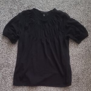 Black Ruched Blouse with Short Sleeves